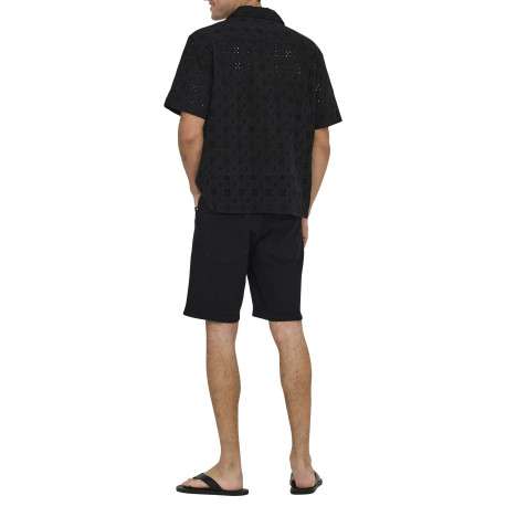 Chemise en coton noire unie avec une coupe droite et un col à revers - Image 4