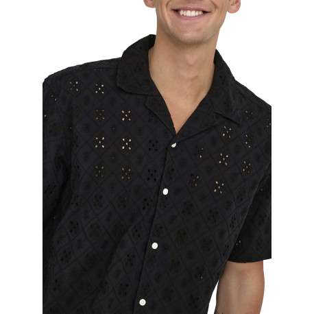 Chemise en coton noire unie avec une coupe droite et un col à revers - Image 5