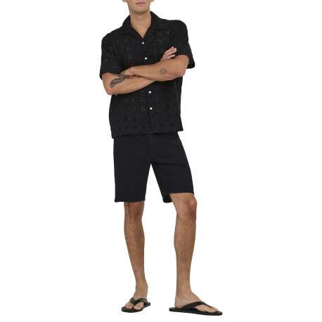Chemise en coton noire unie avec une coupe droite et un col à revers - Image 6