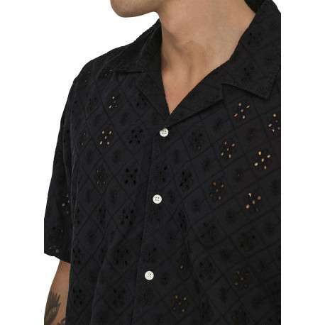 Chemise en coton noire unie avec une coupe droite et un col à revers - Image 7