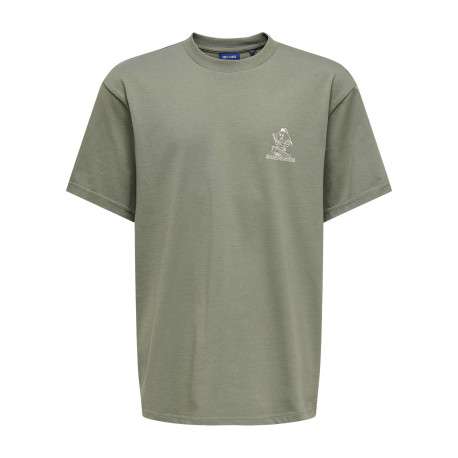 T-shirt en coton kaki à imprimé avec une coupe droite et un col rond
