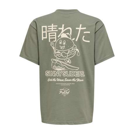 T-shirt en coton kaki à imprimé avec une coupe droite et un col rond - Image 2