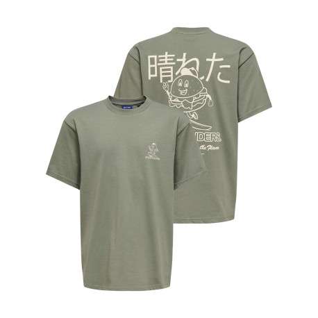 T-shirt en coton kaki à imprimé avec une coupe droite et un col rond - Image 3