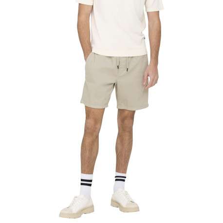Short Jogging écru uni en coton avec une coupe droite et revêtement en velours