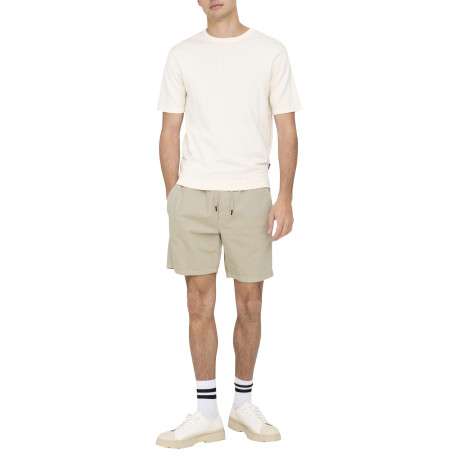 Short Jogging écru uni en coton avec une coupe droite et revêtement en velours - Image 4