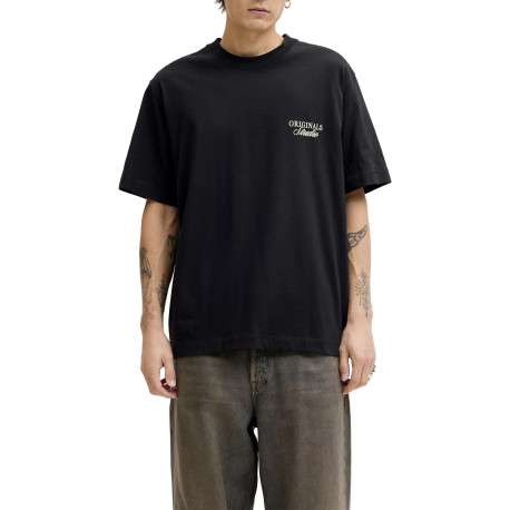 T-shirt en coton noir imprimé à coupe droite pourvu d'un col rond - Image 3
