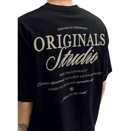 T-shirt en coton noir imprimé à coupe droite pourvu d'un col rond - Image 5
