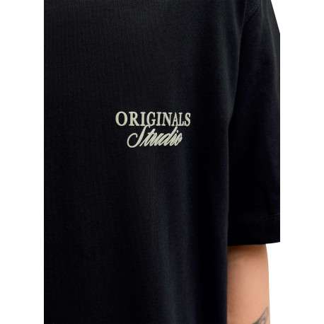 T-shirt en coton noir imprimé à coupe droite pourvu d'un col rond - Image 6