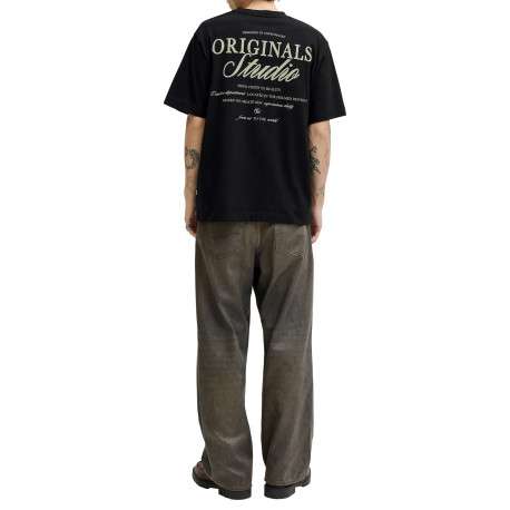 T-shirt en coton noir imprimé à coupe droite pourvu d'un col rond - Image 7