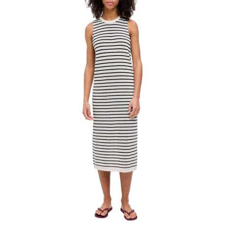 Robe longue en coton blanche à rayures pourvue d'une coupe ajustée - Image 3