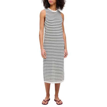 Robe longue en coton blanche à rayures pourvue d'une coupe ajustée - Image 5