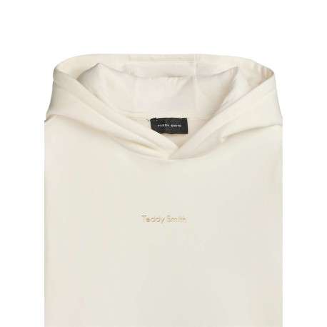 Sweat en coton mélangé beige à coupe ample pourvu d'un col à capuche - Image 3