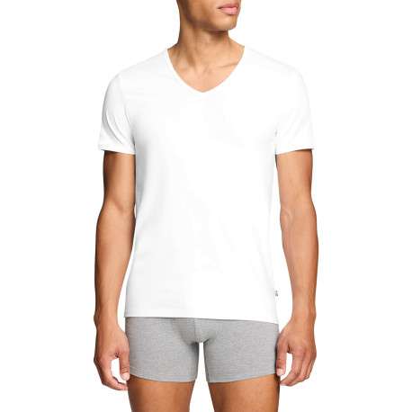 Lot de 2 t-shirts en coton blancs à coupe droite et de cols en v - Image 3