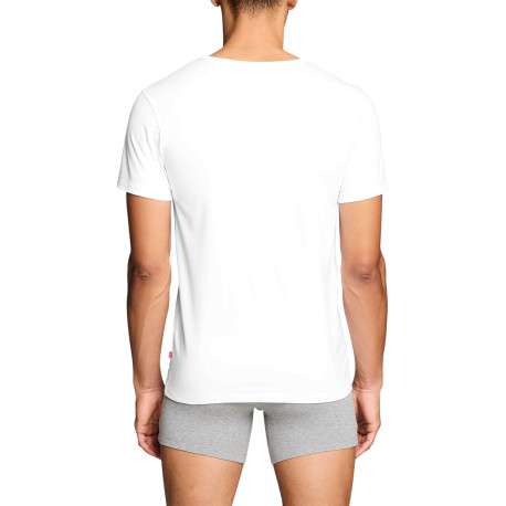 Lot de 2 t-shirts en coton blancs à coupe droite et de cols en v - Image 4