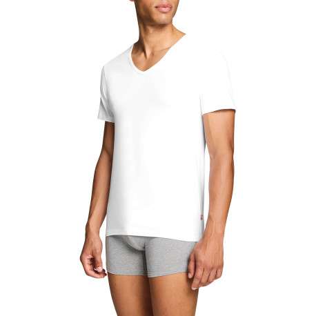 Lot de 2 t-shirts en coton blancs à coupe droite et de cols en v - Image 7