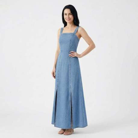 Robe longue Rikya stone unie sans manche pourvue d'une coupe évasée - Image 3
