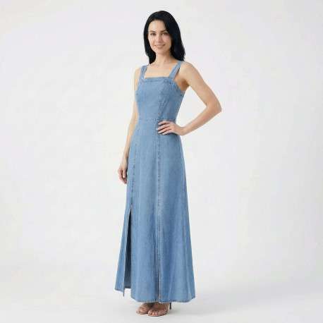 Robe longue Rikya stone unie sans manche pourvue d'une coupe évasée - Image 4