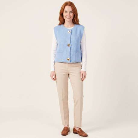 Gilet ciel uni à coupe droite avec des boutons métalliques dorés et un col rond - Image 4