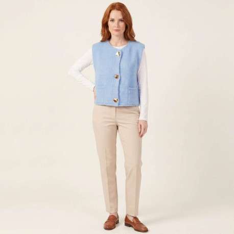 Gilet ciel uni à coupe droite avec des boutons métalliques dorés et un col rond - Image 6
