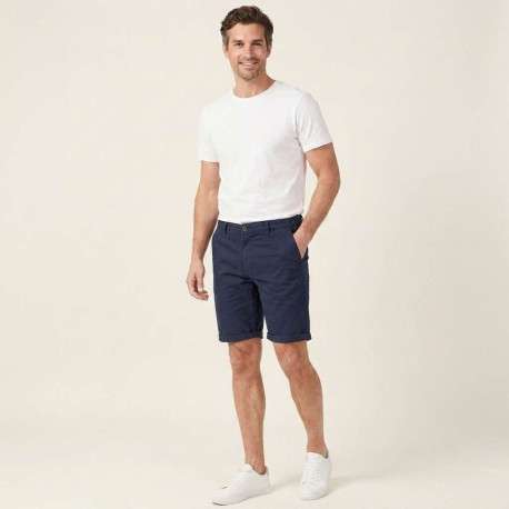 Short Chino David en coton marine uni coupe chino avec poches latérales - Image 3