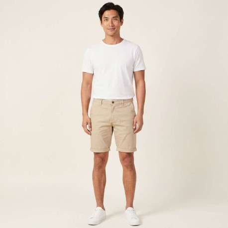 Short David en coton beige uni avec une coupe chino et des poches latérales - Image 2
