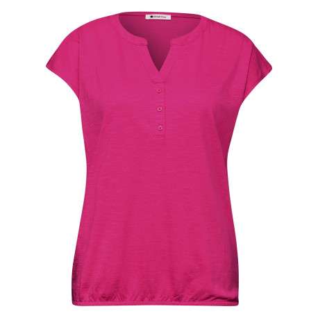 T-shirt fuchsia uni avec une coupe droite et un col tunisien