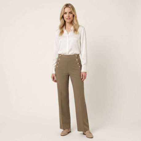 Pantalon sans poche chino taupe uni pourvu d'une coupe droite - Image 4