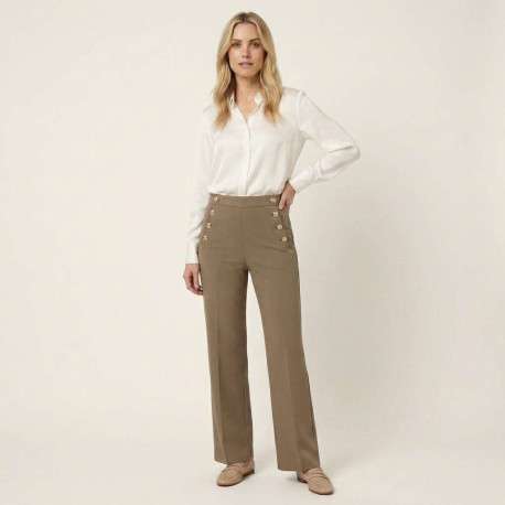 Pantalon sans poche chino taupe uni pourvu d'une coupe droite - Image 5