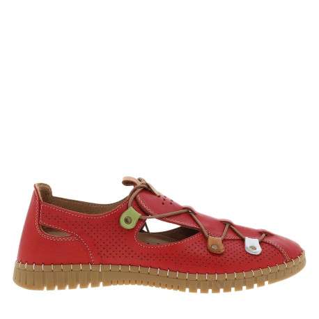 Tennis rouges en cuir avec un talon plat et des lacets ronds élastiqués - Image 2
