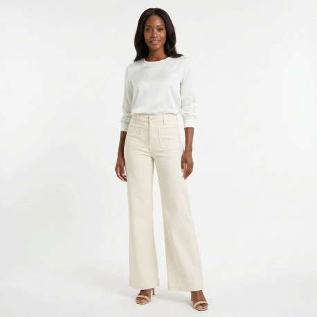 Pantalon Atlanty en coton écru uni pourvu d'une coupe flare - Image 2