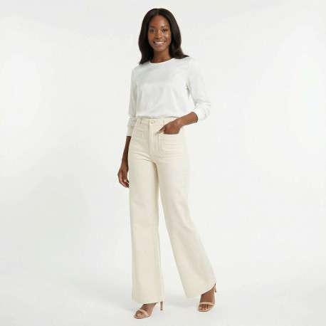 Pantalon Atlanty en coton écru uni pourvu d'une coupe flare - Image 3
