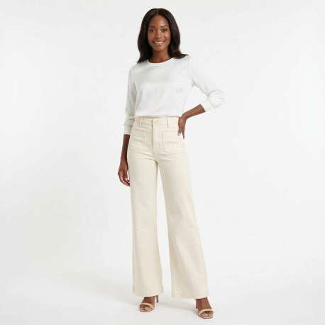 Pantalon Atlanty en coton écru uni pourvu d'une coupe flare - Image 4