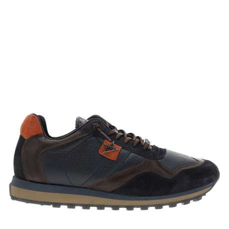 Baskets running en cuir marine avec semelle à talon plat et lacets élastiqués - Image 2