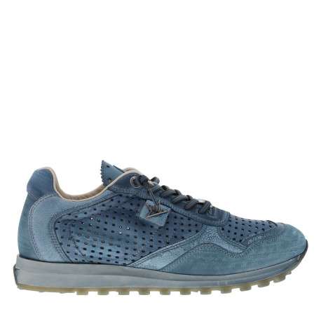 Baskets running en cuir indigo à talon plat avec des aérations sur le pourtour - Image 2