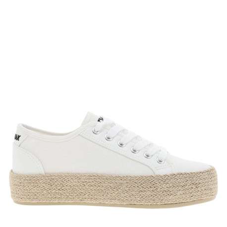 Tennis blanches avec un talon plateau à corde et des lacets plats - Image 2
