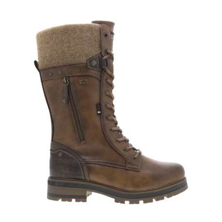 Bottes cognac à talon décroché bas avec un zip et des lacets ronds - Image 2