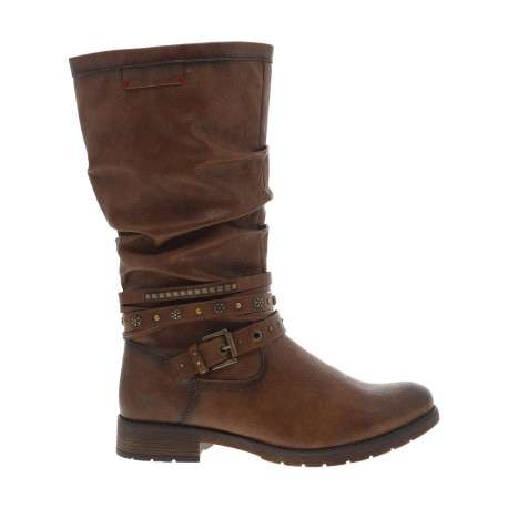 Bottes cognac à talon décroché bas avec un zip et une boucle décorative - Image 2