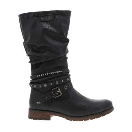 Bottes bleu marine à talon décroché bas avec un zip et une boucle décorative - Image 2