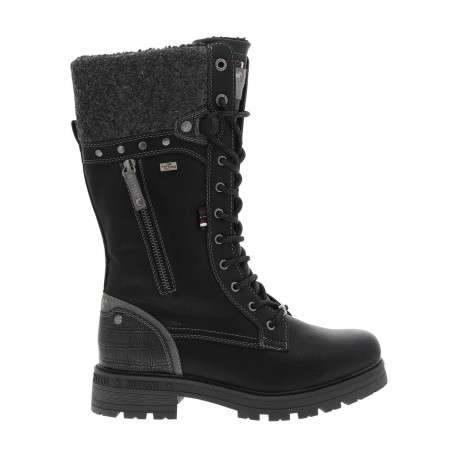 Bottes noires à talon décroché bas avec un zip et des lacets ronds - Image 2