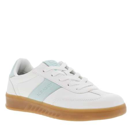 Tennis blanches à talon plat et à lacets plats avec marque embossée - Image 3
