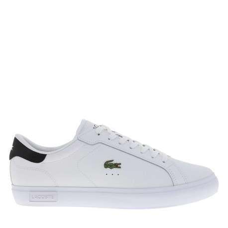 Tennis en cuir blanches avec le logo brodé et le talon noir et à lacets plats - Image 2