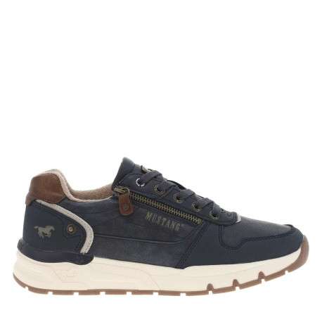Baskets bleu marine à talon plat avec des lacets et un zip latéral - Image 2