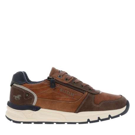 Baskets cognac à talon plat avec des lacets et un zip latéral - Image 2
