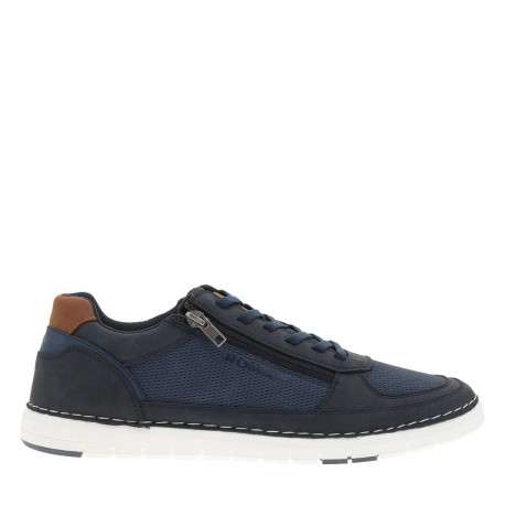 Sneakers bleu marine à talon plat avec des lacets et un zip latéral - Image 2