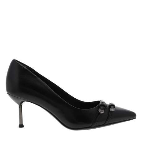 Escarpins noirs en cuir brillant avec un talon décroché moyen - Image 2