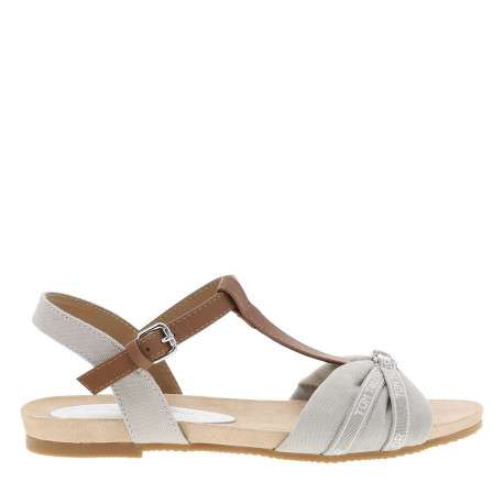 Nu-pieds beiges à semelle plate avec une fermeture à boucle à ardillon - Image 2