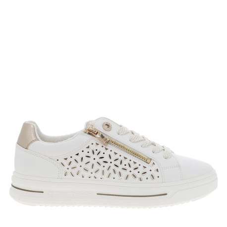 Tennis blanches à talon plat avec des lacets et un zip latéral - Image 2