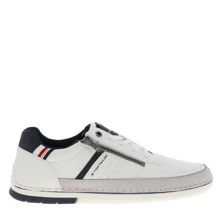 Tennis blanches à talon plat avec des lacets et un zip latéral - Image 2
