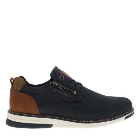 Sneakers bleu marine à talon plat avec des lacets et un zip latéral - Image 2