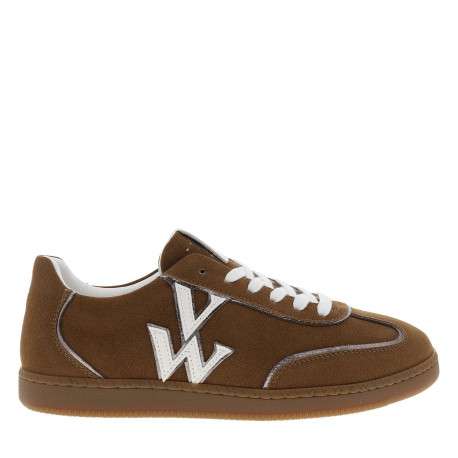 Tennis marron à talon plat avec le logo de la marque cousu sur les côtés - Image 2